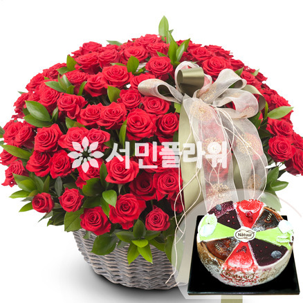 장미(100송이)바구니+케익