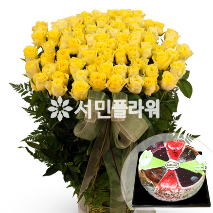 노란산타의 100송이//케익