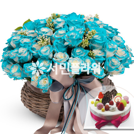 파란장미100송이+케잌 a553