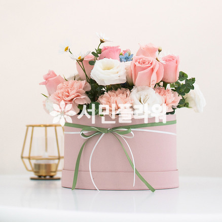 러블리 핑크 원형 꽃상자